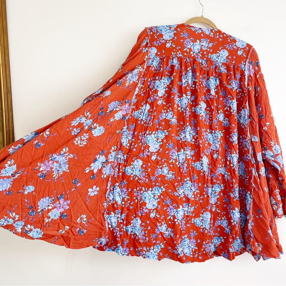 Free People Lorretta pop Print Tunic blouse long sleeve floral ruffle oversized - Picture 7 of 15